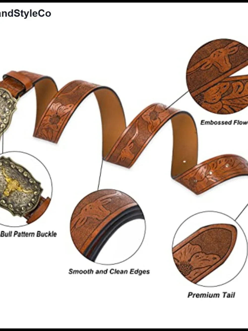 PU Leather Western Belt Cowboy Engraved Buckle Unisex Women Men
